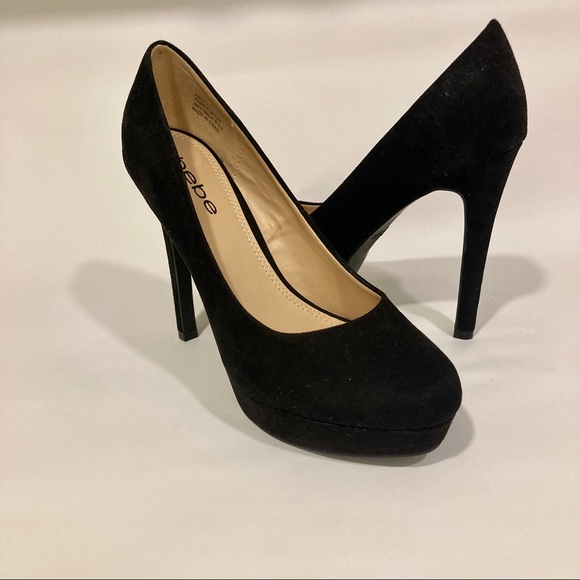 Bebe Amia Black Suede Platform Pumps - Picture 7 of 10
